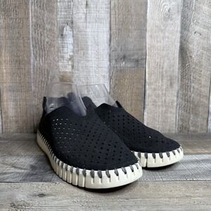 Womens Ilse Jacobsen Tulip Perforated Laser Cut Black Suede Casual Shoes Size 39